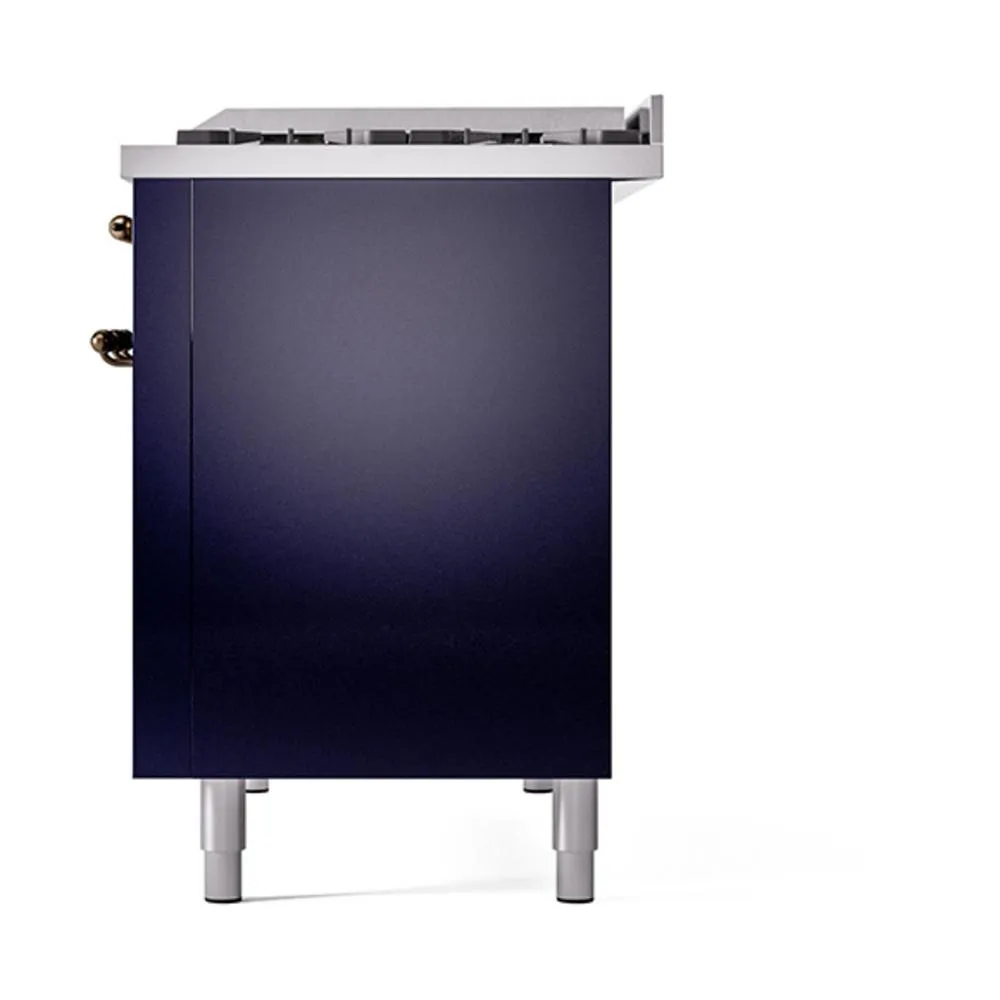 Ilve UN48FQNMPMBB Ilve Un48Fqnmpmbb Nostalgie Ii Noblesse 48" Dual Fuel Range (8 Sealed Burners   Griddle, Natural Gas, Solid Door, Midnight Blue, Burnished)