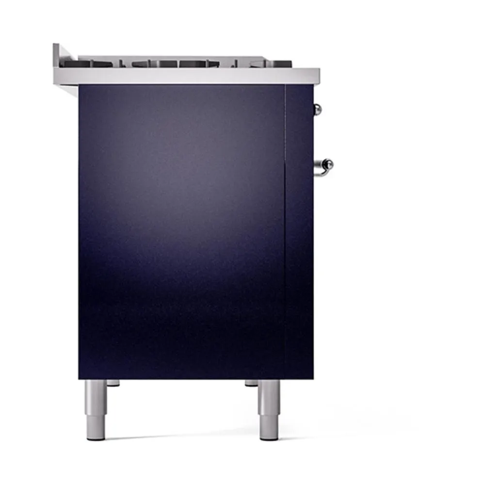 Ilve UN48FQNMPMBC Ilve Un48Fqnmpmbc Nostalgie Ii Noblesse 48" Dual Fuel Range (8 Sealed Burners   Griddle, Natural Gas, Solid Door, Midnight Blue, Chrome)