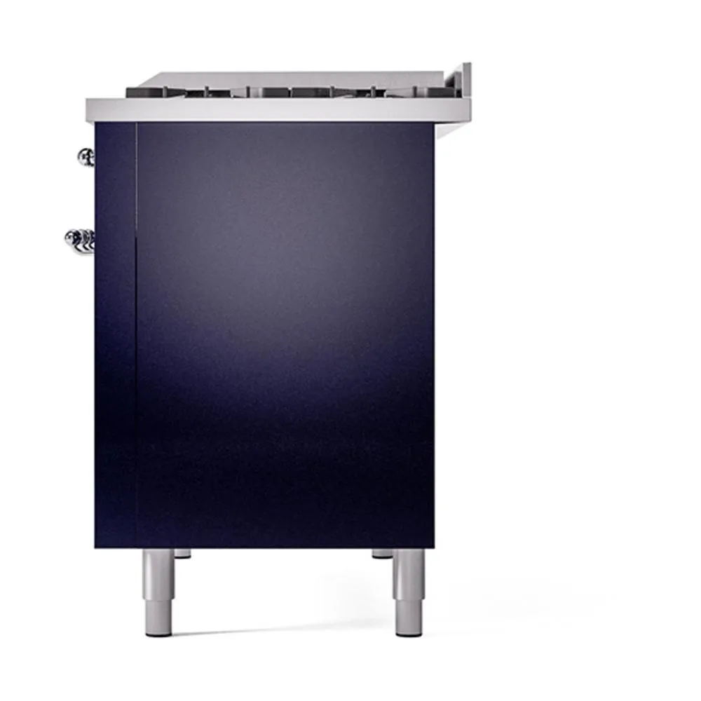 Ilve UN48FQNMPMBC Ilve Un48Fqnmpmbc Nostalgie Ii Noblesse 48" Dual Fuel Range (8 Sealed Burners   Griddle, Natural Gas, Solid Door, Midnight Blue, Chrome)