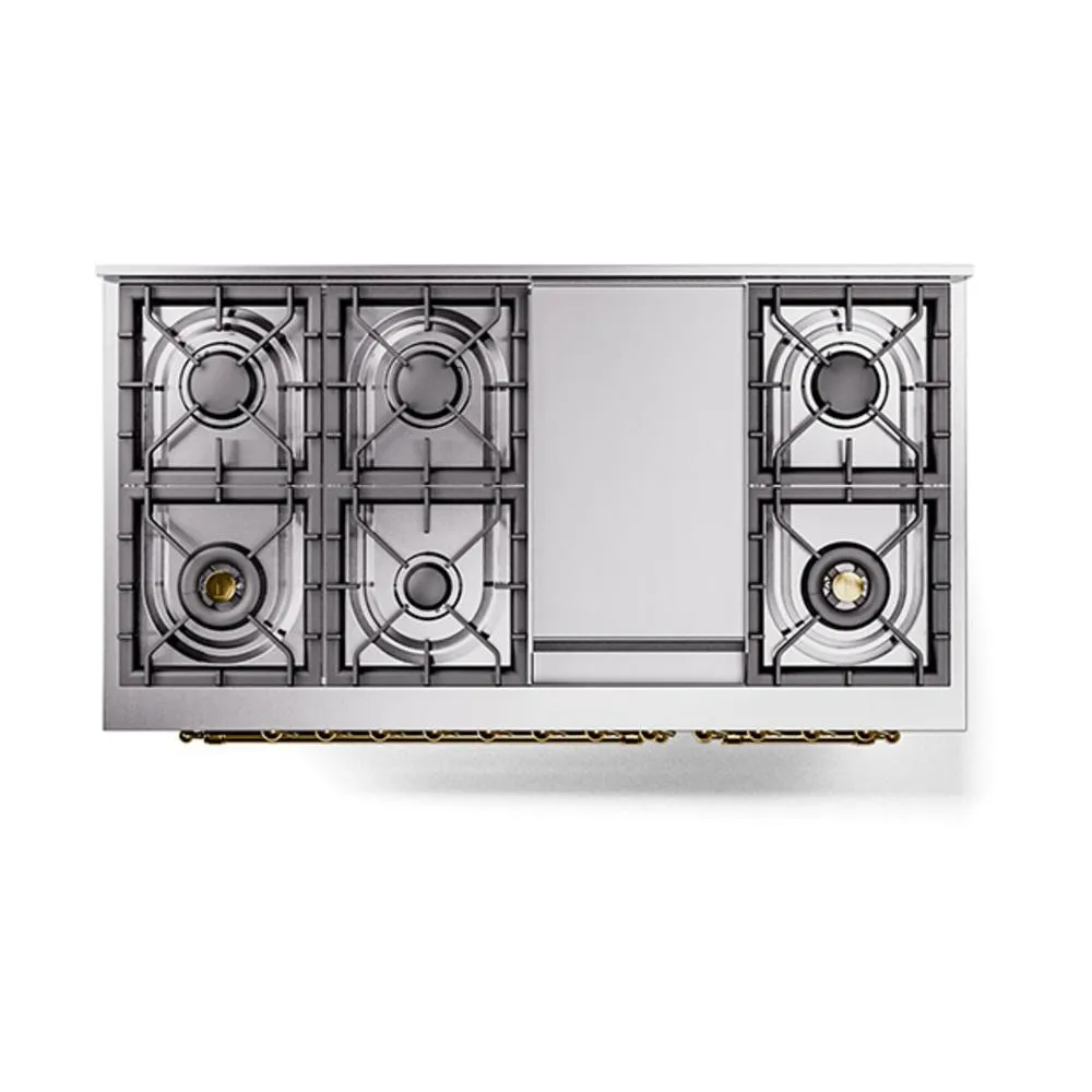 Ilve UN48FQNMPMBGLP Ilve Un48Fqnmpmbglp Nostalgie Ii Noblesse 48" Dual Fuel Range (8 Sealed Burners   Griddle, Liquid Propane, Solid Door, Midnight Blue, Brass)