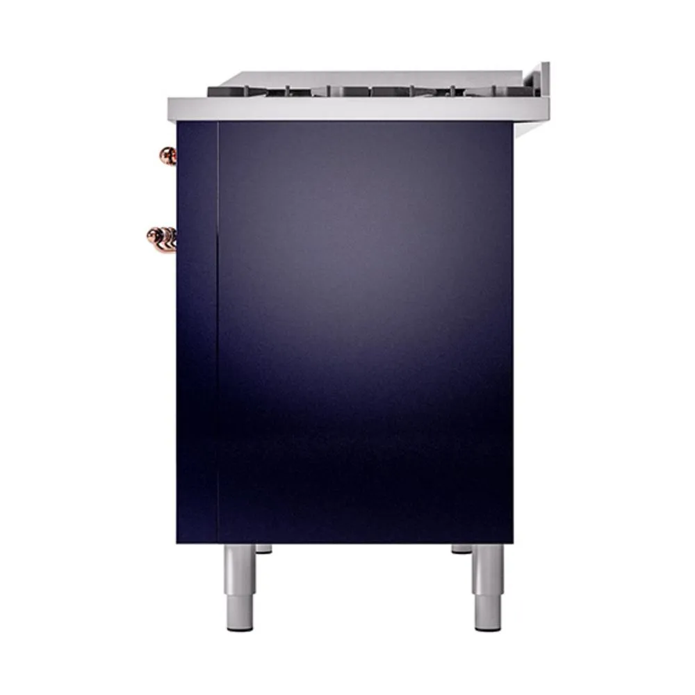 Ilve UN48FQNMPMBPLP Ilve Un48Fqnmpmbplp Nostalgie Ii Noblesse 48" Dual Fuel Range (8 Sealed Burners   Griddle, Liquid Propane, Solid Door, Midnight Blue, Copper)