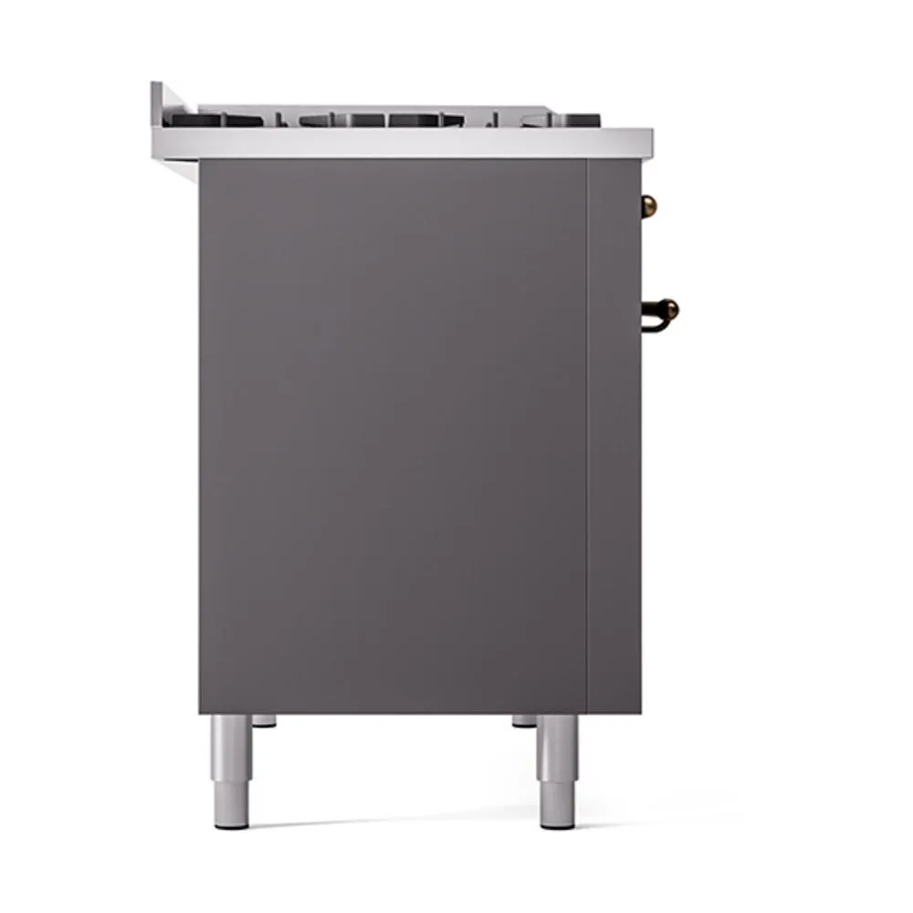 Ilve UN48FQNMPMGBLP Ilve Un48Fqnmpmgblp Nostalgie Ii Noblesse 48" Dual Fuel Range (8 Sealed Burners   Griddle, Liquid Propane, Solid Door, Graphite Matte, Burnished)