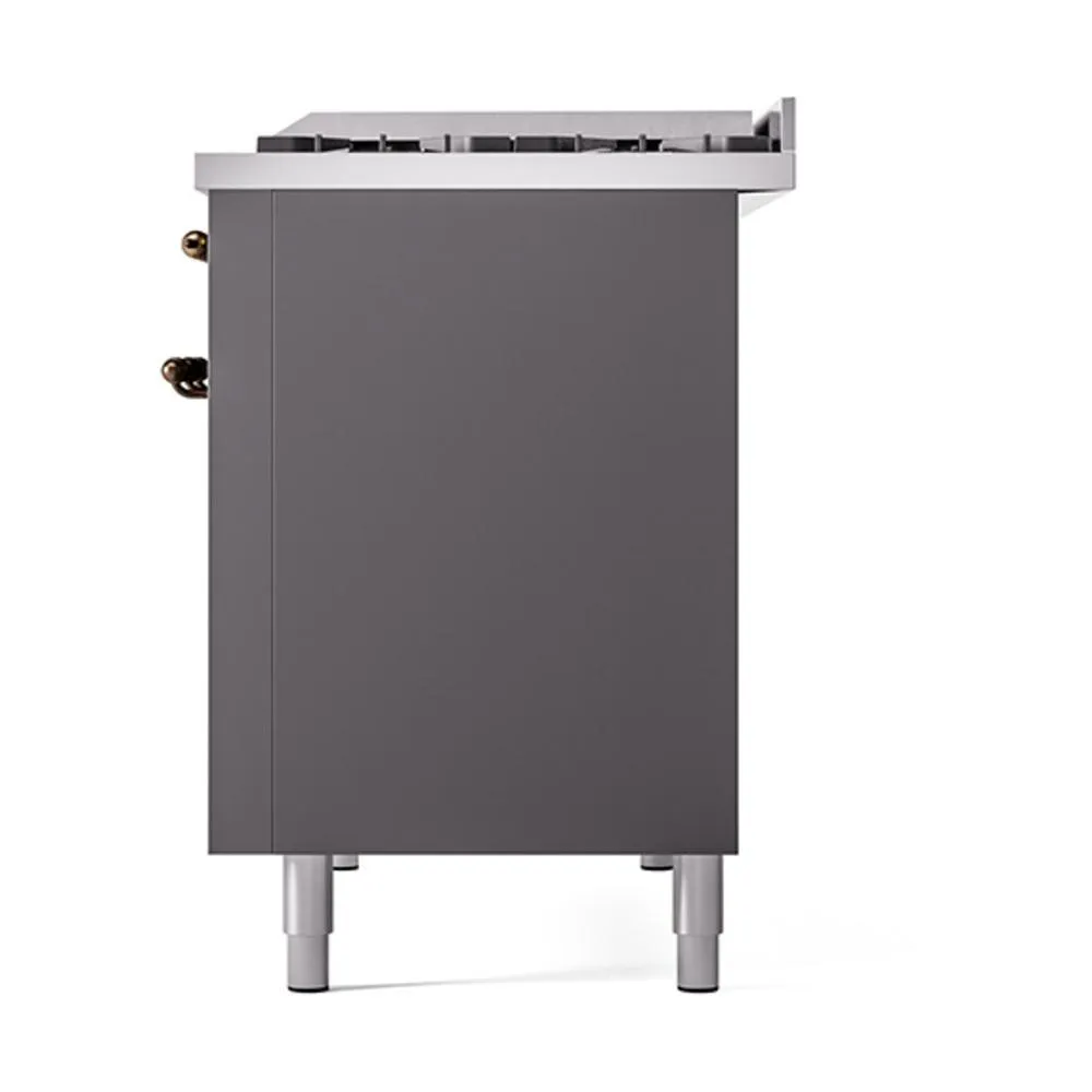 Ilve UN48FQNMPMGBLP Ilve Un48Fqnmpmgblp Nostalgie Ii Noblesse 48" Dual Fuel Range (8 Sealed Burners   Griddle, Liquid Propane, Solid Door, Graphite Matte, Burnished)