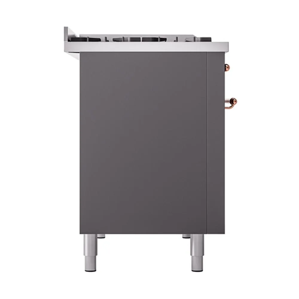Ilve UN48FQNMPMGP Ilve Un48Fqnmpmgp Nostalgie Ii Noblesse 48" Dual Fuel Range (8 Sealed Burners   Griddle, Natural Gas, Solid Door, Graphite Matte, Copper)