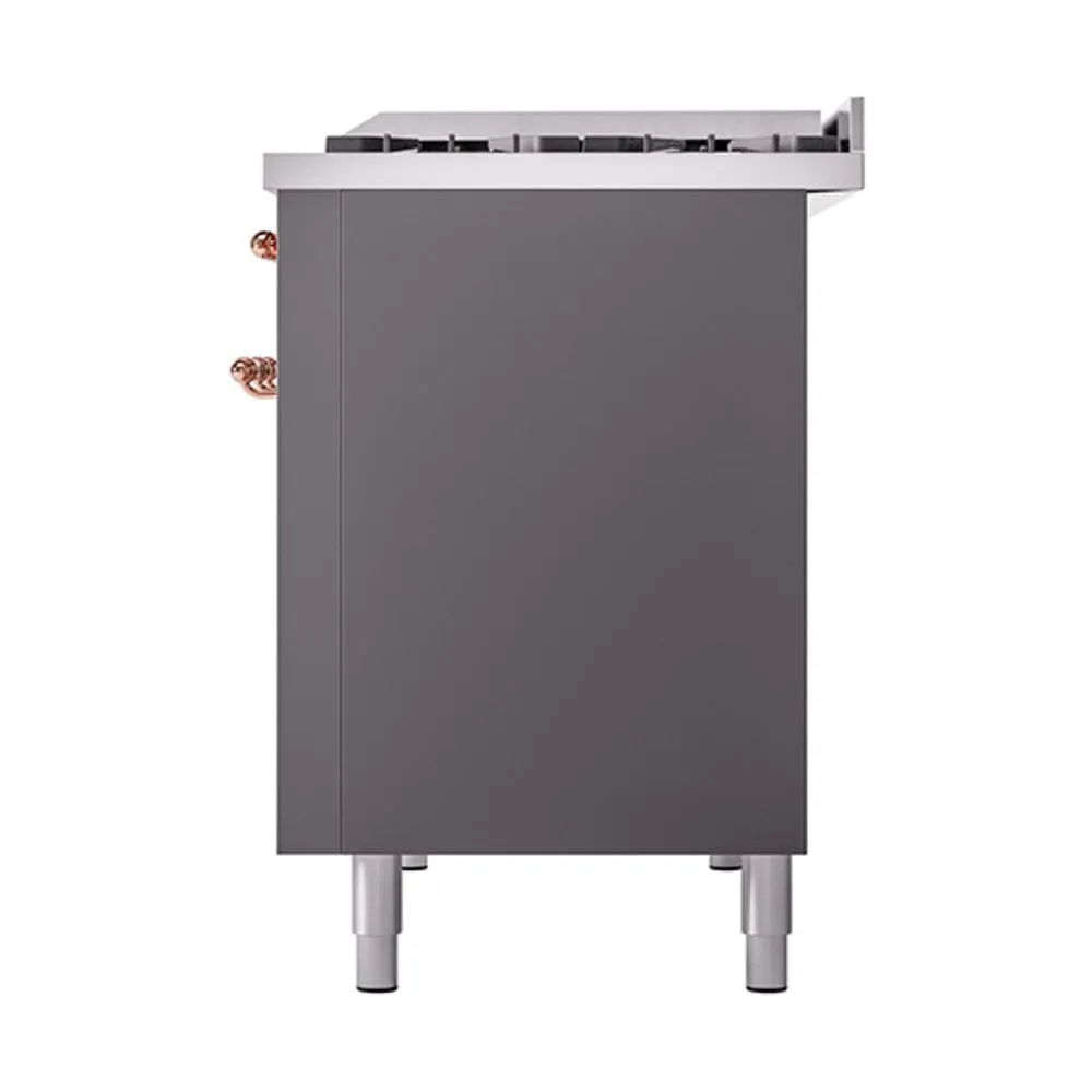 Ilve UN48FQNMPMGP Ilve Un48Fqnmpmgp Nostalgie Ii Noblesse 48" Dual Fuel Range (8 Sealed Burners   Griddle, Natural Gas, Solid Door, Graphite Matte, Copper)