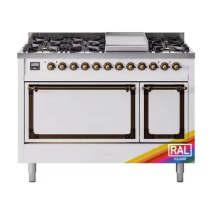 Ilve UN48FQNMPRAB Ilve Un48Fqnmprab Nostalgie Ii Noblesse 48" Dual Fuel Range (8 Sealed Burners   Griddle, Natural Gas, Solid Door, Ral, Burnished)
