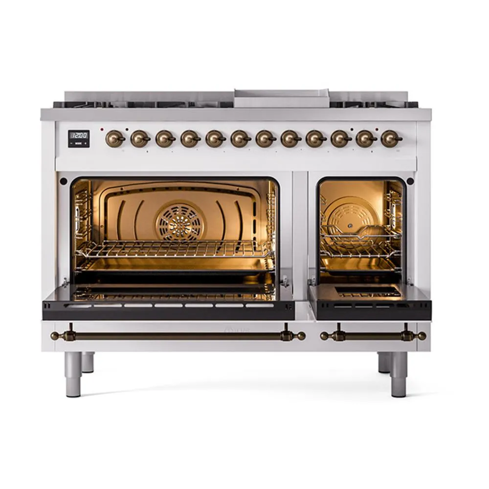 Ilve UN48FQNMPRAB Ilve Un48Fqnmprab Nostalgie Ii Noblesse 48" Dual Fuel Range (8 Sealed Burners   Griddle, Natural Gas, Solid Door, Ral, Burnished)