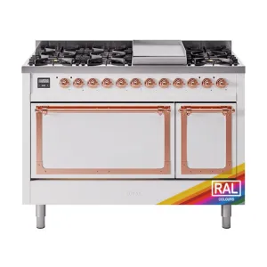 Ilve UN48FQNMPRAP Ilve Un48Fqnmprap Nostalgie Ii Noblesse 48" Dual Fuel Range (8 Sealed Burners   Griddle, Natural Gas, Solid Door, Ral, Copper)