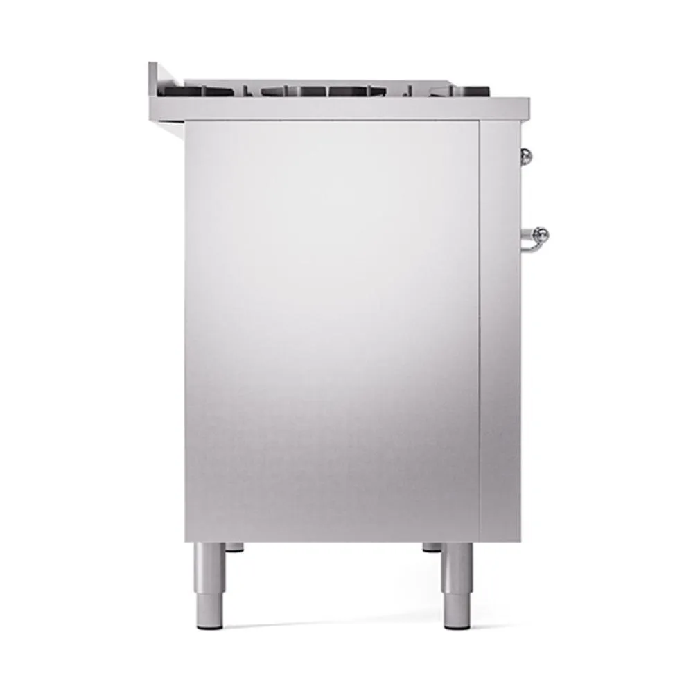 Ilve UN48FQNMPSSCLP Ilve Un48Fqnmpssclp Nostalgie Ii Noblesse 48" Dual Fuel Range (8 Sealed Burners   Griddle, Liquid Propane, Solid Door, Stainless Steel, Chrome)