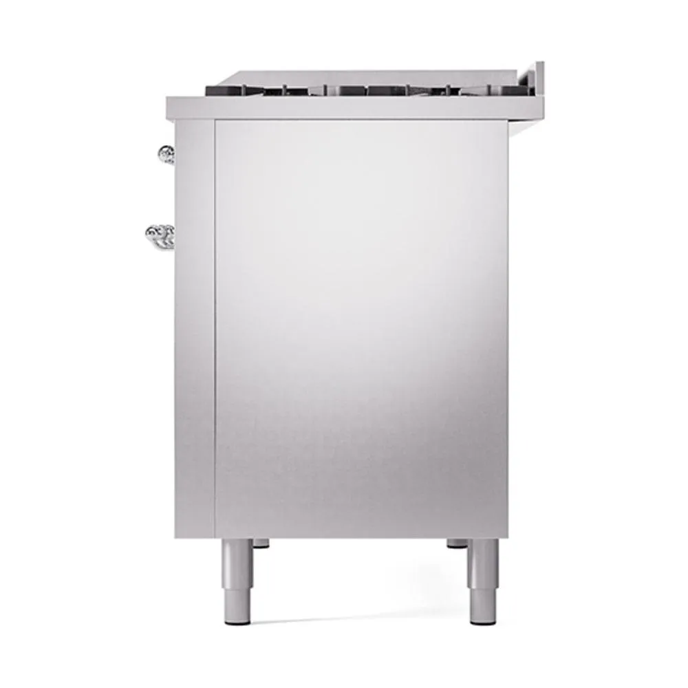 Ilve UN48FQNMPSSCLP Ilve Un48Fqnmpssclp Nostalgie Ii Noblesse 48" Dual Fuel Range (8 Sealed Burners   Griddle, Liquid Propane, Solid Door, Stainless Steel, Chrome)