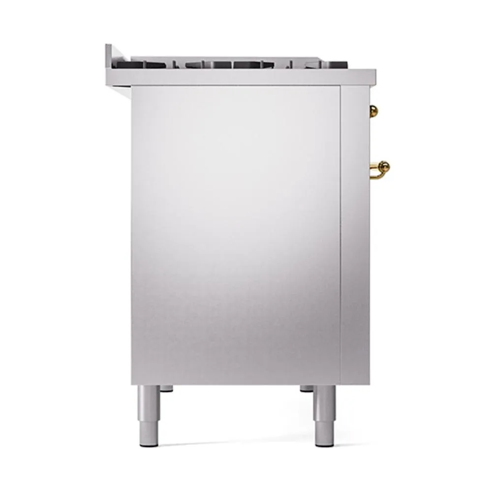 Ilve UN48FQNMPSSGLP Ilve Un48Fqnmpssglp Nostalgie Ii Noblesse 48" Dual Fuel Range (8 Sealed Burners   Griddle, Liquid Propane, Solid Door, Stainless Steel, Brass)