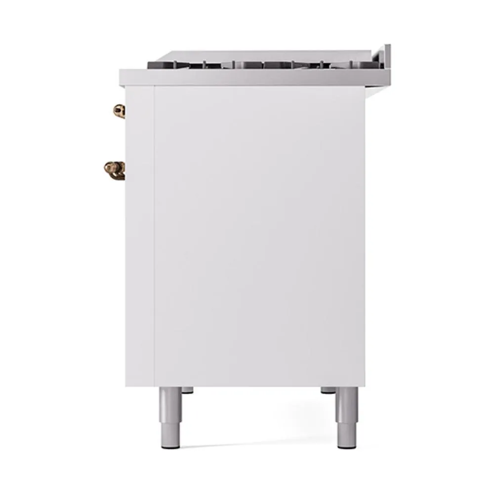 Ilve UN48FQNMPWHBLP Ilve Un48Fqnmpwhblp Nostalgie Ii Noblesse 48" Dual Fuel Range (8 Sealed Burners   Griddle, Liquid Propane, Solid Door, White, Burnished)