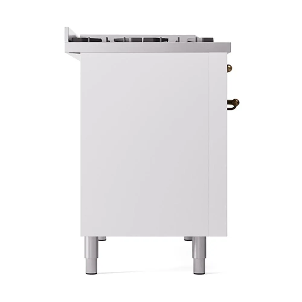 Ilve UN48FQNMPWHBLP Ilve Un48Fqnmpwhblp Nostalgie Ii Noblesse 48" Dual Fuel Range (8 Sealed Burners   Griddle, Liquid Propane, Solid Door, White, Burnished)