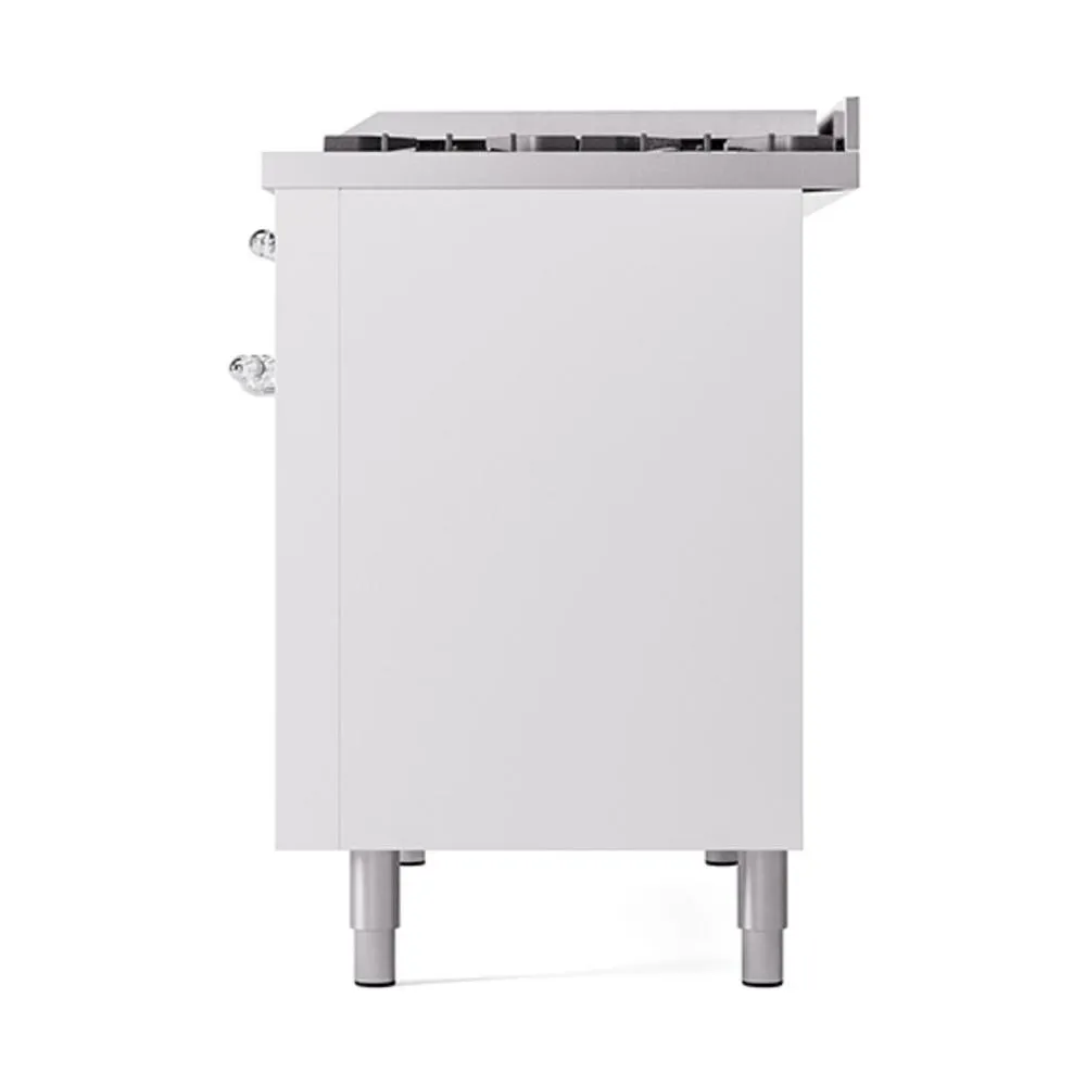 Ilve UN48FQNMPWHCLP Ilve Un48Fqnmpwhclp Nostalgie Ii Noblesse 48" Dual Fuel Range (8 Sealed Burners   Griddle, Liquid Propane, Solid Door, White, Chrome)