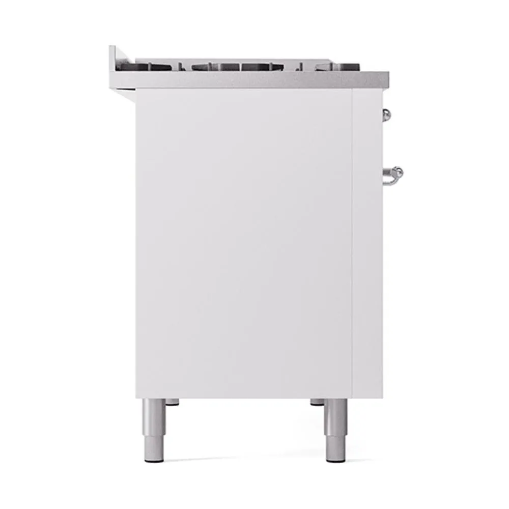 Ilve UN48FQNMPWHCLP Ilve Un48Fqnmpwhclp Nostalgie Ii Noblesse 48" Dual Fuel Range (8 Sealed Burners   Griddle, Liquid Propane, Solid Door, White, Chrome)