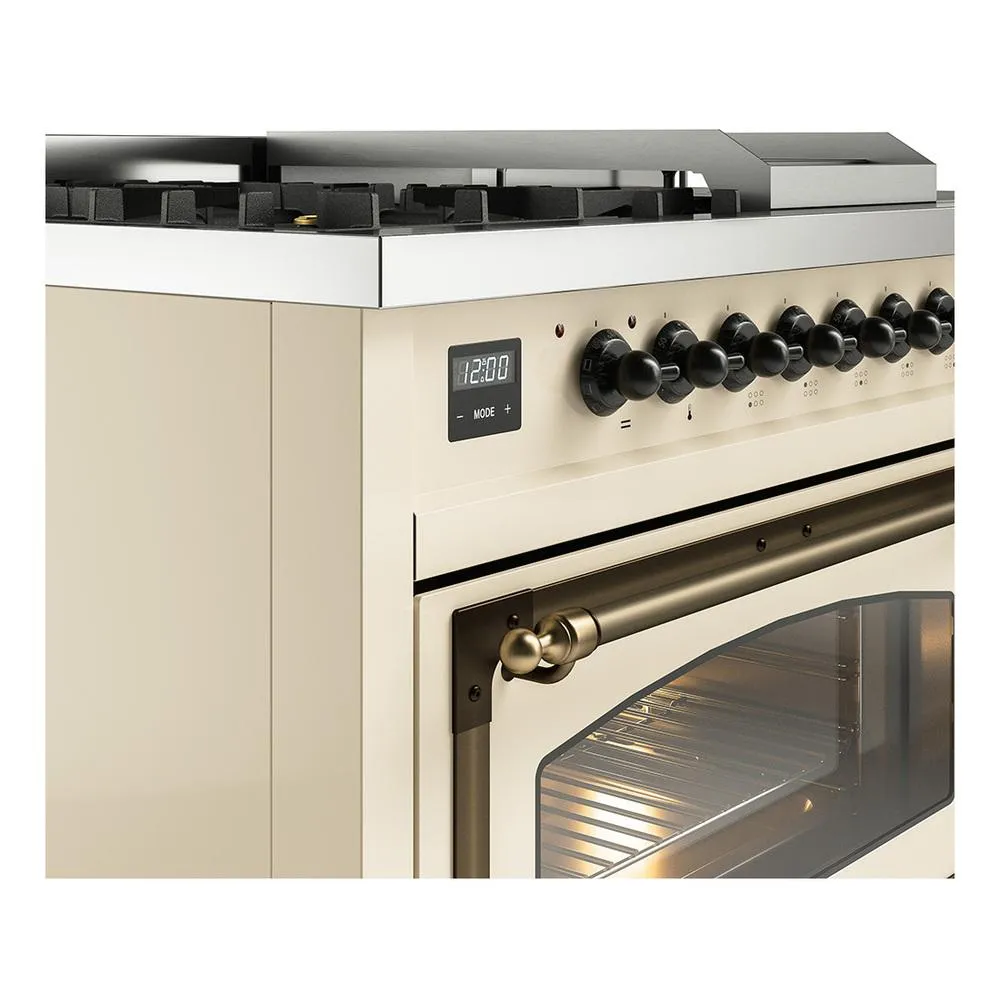 Ilve UN48FSNMPAWB Ilve Un48Fsnmpawb Nostalgie Ii Noblesse 48" Dual Fuel Range (5 Sealed Burners   Griddle   French Top, Natural Gas, Triple Glass Door, Antique White, Burnished)