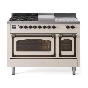 Ilve UN48FSNMPAWB Ilve Un48Fsnmpawb Nostalgie Ii Noblesse 48" Dual Fuel Range (5 Sealed Burners   Griddle   French Top, Natural Gas, Triple Glass Door, Antique White, Burnished)