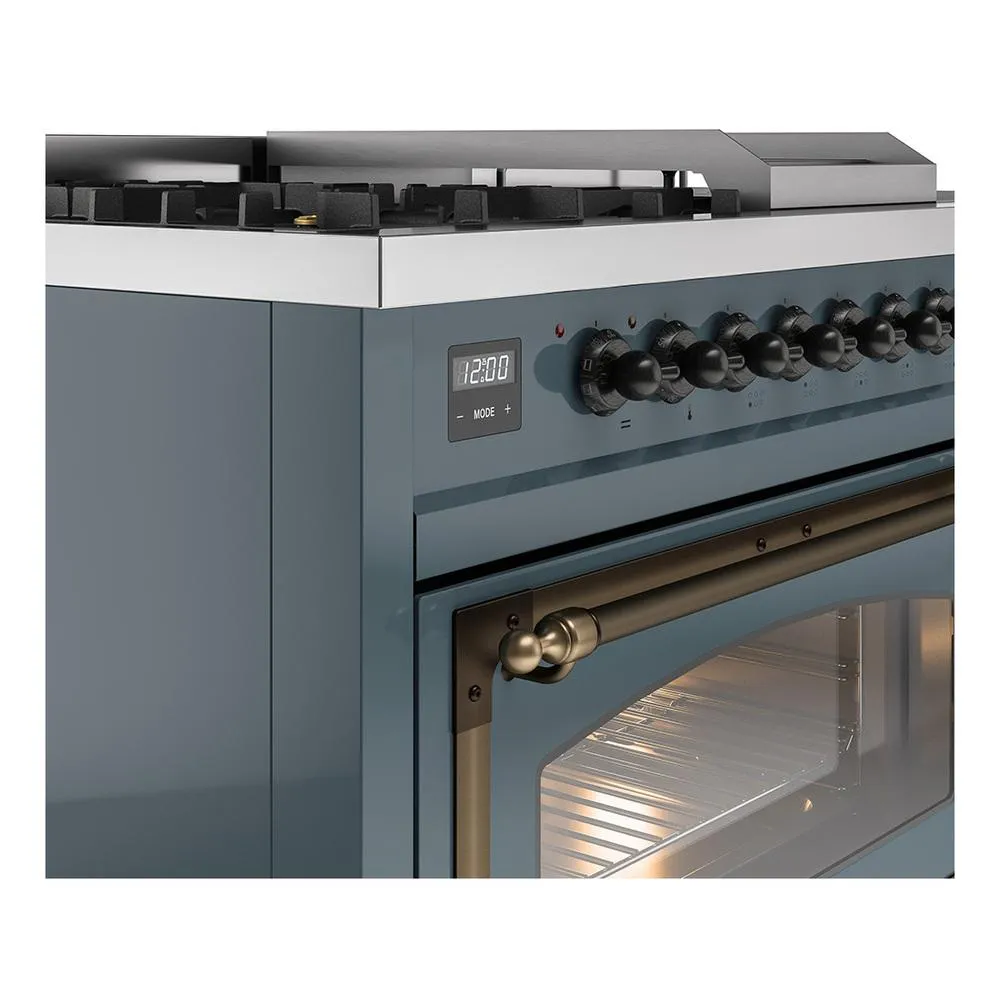 Ilve UN48FSNMPBGBLP Ilve Un48Fsnmpbgblp Nostalgie Ii Noblesse 48" Dual Fuel Range (5 Sealed Burners   Griddle   French Top, Liquid Propane, Triple Glass Door, Blue Grey, Burnished)