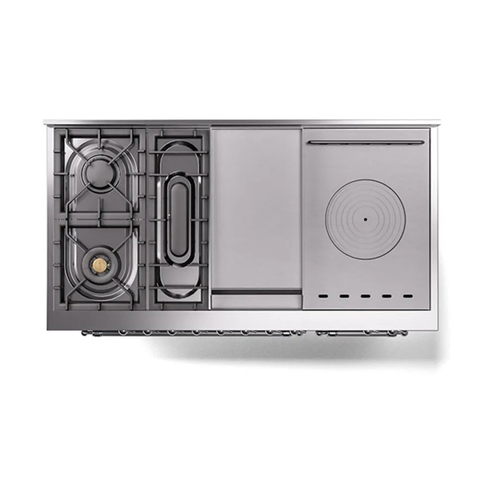 Ilve UN48FSNMPBGCLP Ilve Un48Fsnmpbgclp Nostalgie Ii Noblesse 48" Dual Fuel Range (5 Sealed Burners   Griddle   French Top, Liquid Propane, Triple Glass Door, Blue Grey, Chrome)