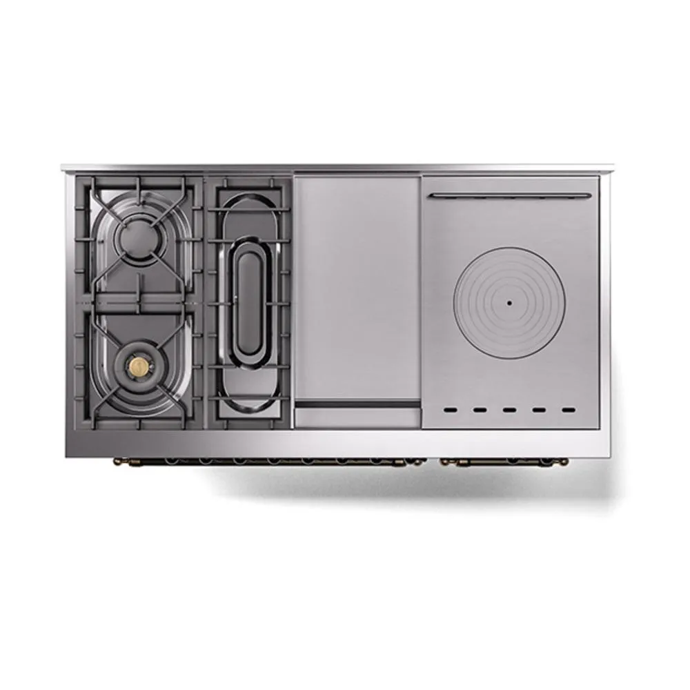 Ilve UN48FSNMPEGBLP Ilve Un48Fsnmpegblp Nostalgie Ii Noblesse 48" Dual Fuel Range (5 Sealed Burners   Griddle   French Top, Liquid Propane, Triple Glass Door, Emerald Green, Burnished)