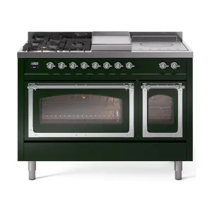 Ilve UN48FSNMPEGC Ilve Un48Fsnmpegc Nostalgie Ii Noblesse 48" Dual Fuel Range (5 Sealed Burners   Griddle   French Top, Natural Gas, Triple Glass Door, Emerald Green, Chrome)