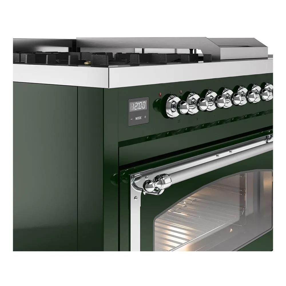Ilve UN48FSNMPEGC Ilve Un48Fsnmpegc Nostalgie Ii Noblesse 48" Dual Fuel Range (5 Sealed Burners   Griddle   French Top, Natural Gas, Triple Glass Door, Emerald Green, Chrome)