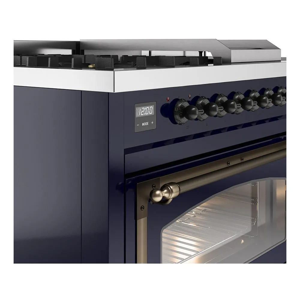Ilve UN48FSNMPMBB Ilve Un48Fsnmpmbb Nostalgie Ii Noblesse 48" Dual Fuel Range (5 Sealed Burners   Griddle   French Top, Natural Gas, Triple Glass Door, Midnight Blue, Burnished)