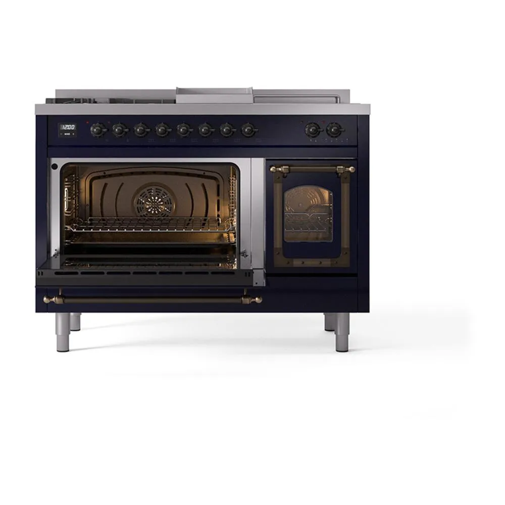 Ilve UN48FSNMPMBB Ilve Un48Fsnmpmbb Nostalgie Ii Noblesse 48" Dual Fuel Range (5 Sealed Burners   Griddle   French Top, Natural Gas, Triple Glass Door, Midnight Blue, Burnished)