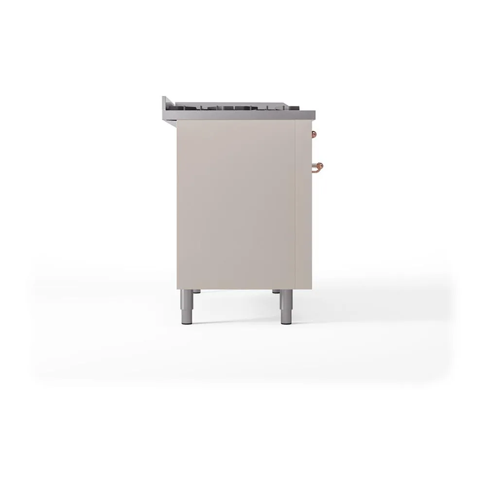 Ilve UN48FSQNMPAWPLP Ilve Un48Fsqnmpawplp Nostalgie Ii Noblesse 48" Dual Fuel Range (5 Sealed Burners   Griddle   French Top, Liquid Propane, Solid Door, Antique White, Copper)