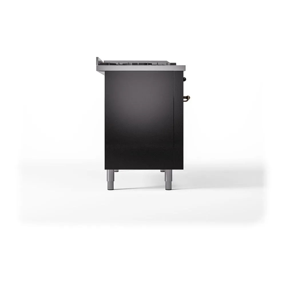 Ilve UN48FSQNMPBKBLP Ilve Un48Fsqnmpbkblp Nostalgie Ii Noblesse 48" Dual Fuel Range (5 Sealed Burners   Griddle   French Top, Liquid Propane, Solid Door, Glossy Black, Burnished)