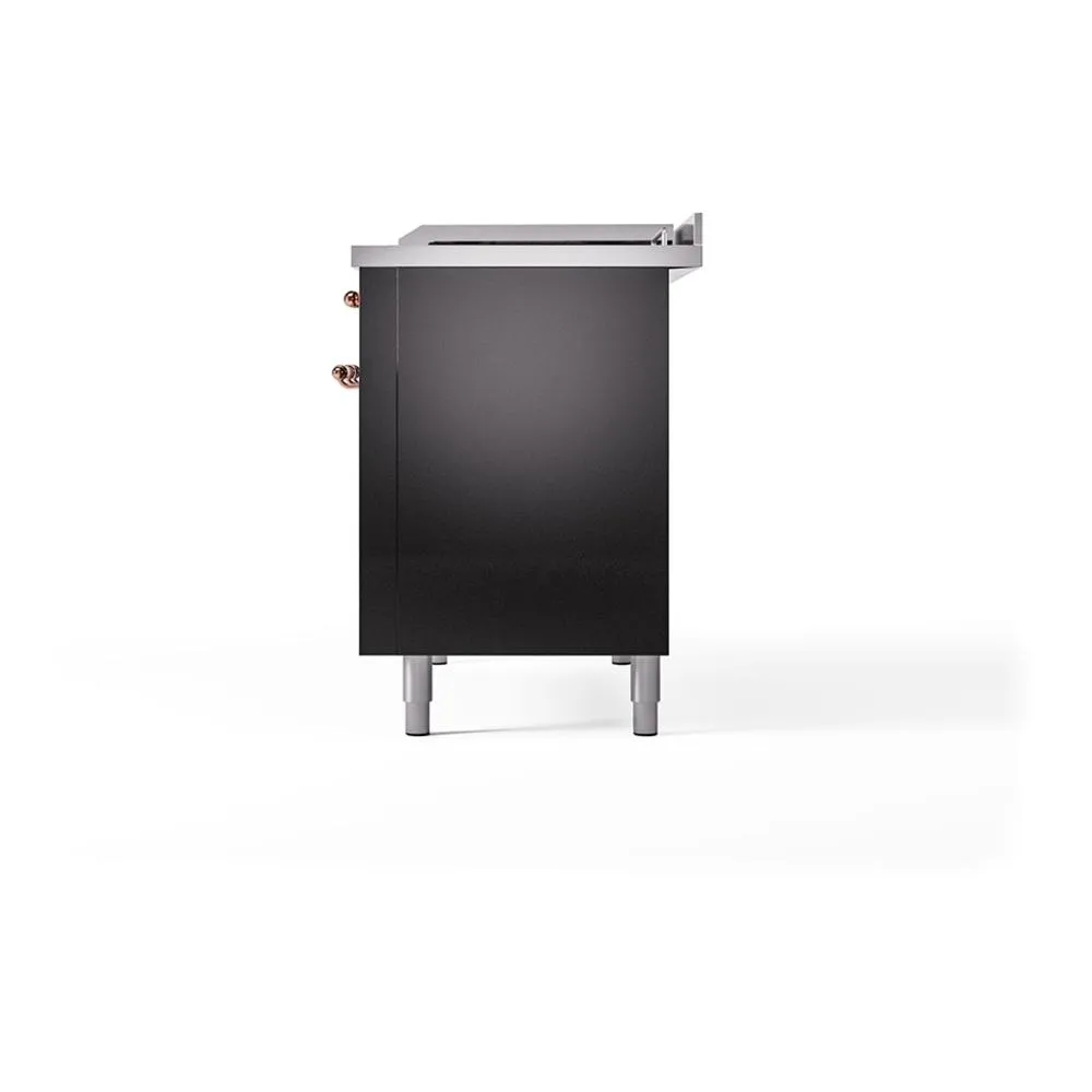 Ilve UN48FSQNMPBKPLP Ilve Un48Fsqnmpbkplp Nostalgie Ii Noblesse 48" Dual Fuel Range (5 Sealed Burners   Griddle   French Top, Liquid Propane, Solid Door, Glossy Black, Copper)
