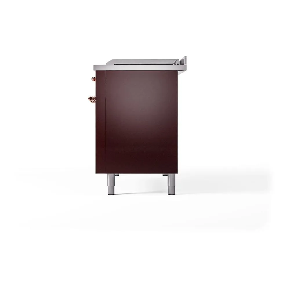Ilve UN48FSQNMPBUPLP Ilve Un48Fsqnmpbuplp Nostalgie Ii Noblesse 48" Dual Fuel Range (5 Sealed Burners   Griddle   French Top, Liquid Propane, Solid Door, Burgundy, Copper)
