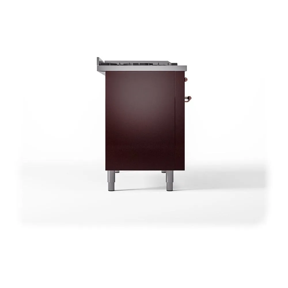 Ilve UN48FSQNMPBUPLP Ilve Un48Fsqnmpbuplp Nostalgie Ii Noblesse 48" Dual Fuel Range (5 Sealed Burners   Griddle   French Top, Liquid Propane, Solid Door, Burgundy, Copper)