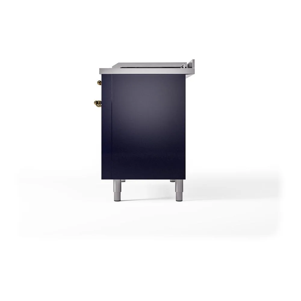 Ilve UN48FSQNMPMBGLP Ilve Un48Fsqnmpmbglp Nostalgie Ii Noblesse 48" Dual Fuel Range (5 Sealed Burners   Griddle   French Top, Liquid Propane, Solid Door, Midnight Blue, Brass)