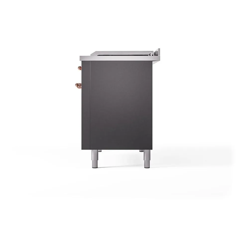 Ilve UN48FSQNMPMGPLP Ilve Un48Fsqnmpmgplp Nostalgie Ii Noblesse 48" Dual Fuel Range (5 Sealed Burners   Griddle   French Top, Liquid Propane, Solid Door, Graphite Matte, Copper)