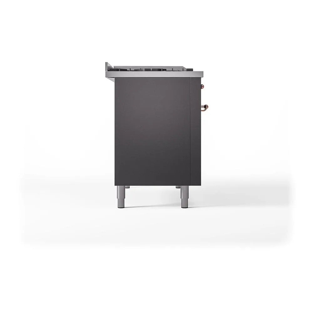 Ilve UN48FSQNMPMGPLP Ilve Un48Fsqnmpmgplp Nostalgie Ii Noblesse 48" Dual Fuel Range (5 Sealed Burners   Griddle   French Top, Liquid Propane, Solid Door, Graphite Matte, Copper)