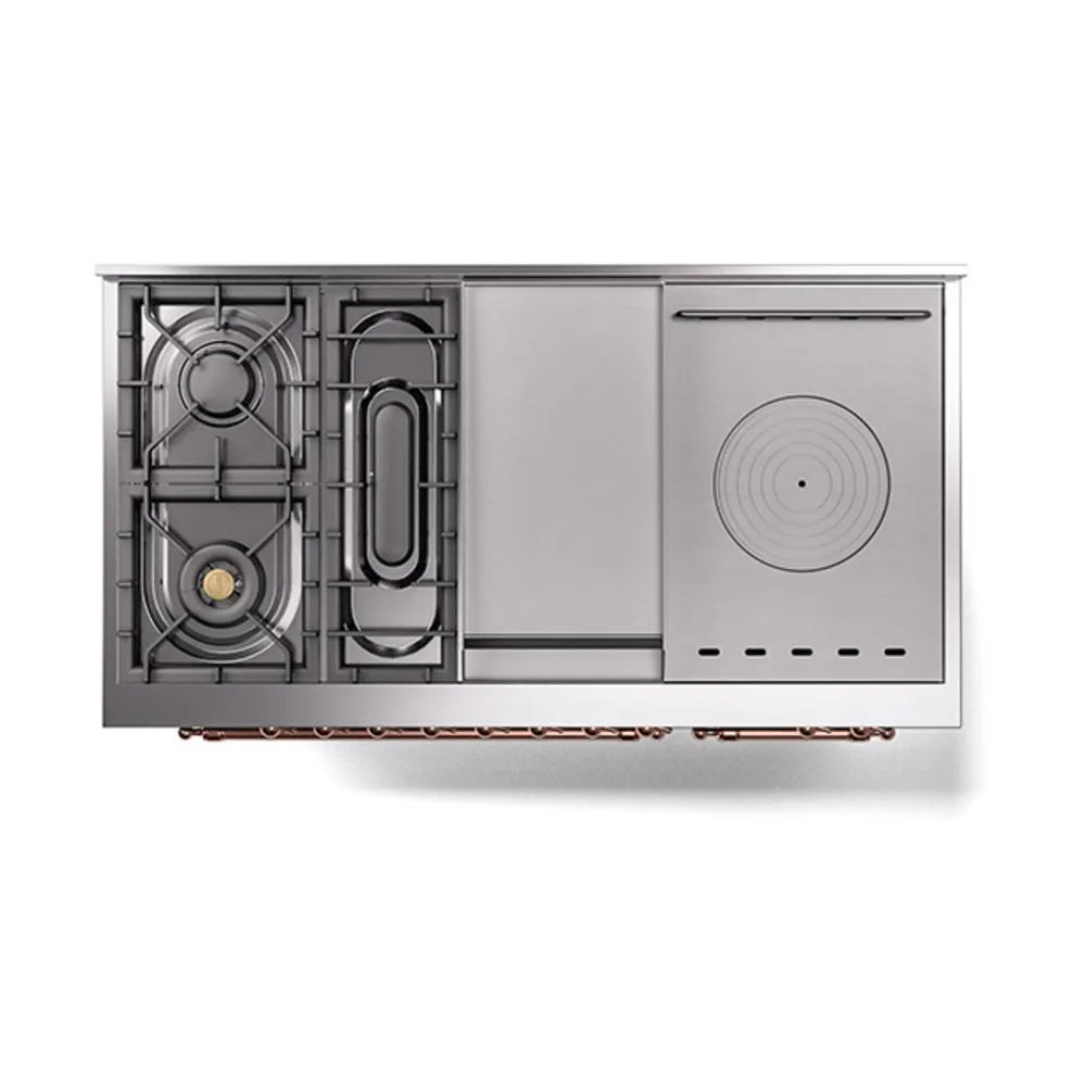 Ilve UN48FSQNMPMGPLP Ilve Un48Fsqnmpmgplp Nostalgie Ii Noblesse 48" Dual Fuel Range (5 Sealed Burners   Griddle   French Top, Liquid Propane, Solid Door, Graphite Matte, Copper)