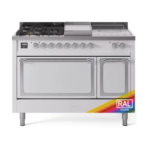 Ilve UN48FSQNMPRAC Ilve Un48Fsqnmprac Nostalgie Ii Noblesse 48" Dual Fuel Range (5 Sealed Burners   Griddle   French Top, Natural Gas, Solid Door, Ral, Chrome)