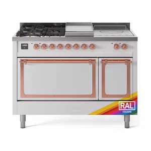 Ilve UN48FSQNMPRAPLP Ilve Un48Fsqnmpraplp Nostalgie Ii Noblesse 48" Dual Fuel Range (5 Sealed Burners   Griddle   French Top, Liquid Propane, Solid Door, Ral, Copper)