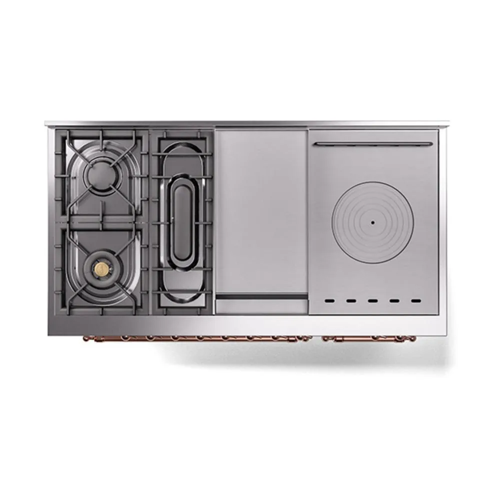 Ilve UN48FSQNMPRAPLP Ilve Un48Fsqnmpraplp Nostalgie Ii Noblesse 48" Dual Fuel Range (5 Sealed Burners   Griddle   French Top, Liquid Propane, Solid Door, Ral, Copper)