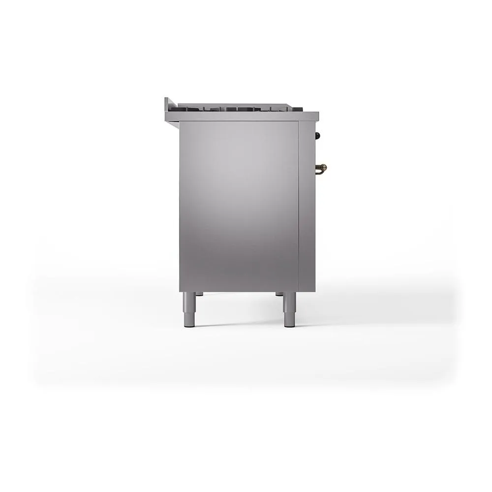 Ilve UN48FSQNMPSSBLP Ilve Un48Fsqnmpssblp Nostalgie Ii Noblesse 48" Dual Fuel Range (5 Sealed Burners   Griddle   French Top, Liquid Propane, Solid Door, Stainless Steel, Burnished)
