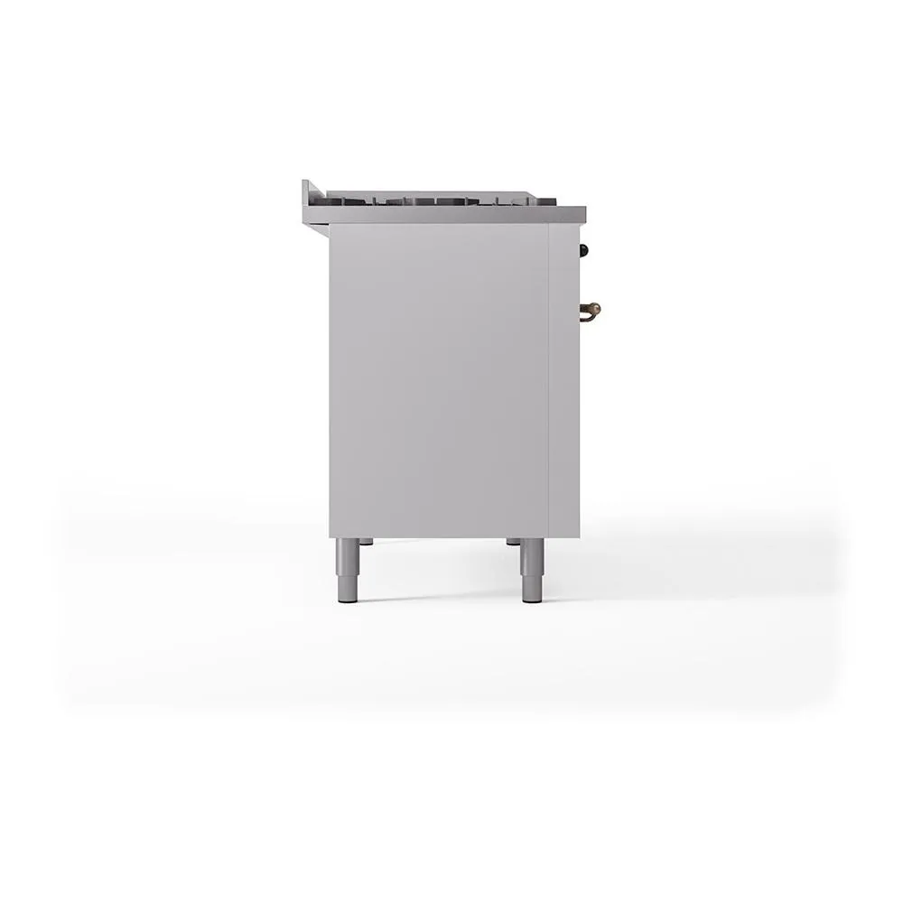Ilve UN48FSQNMPWHBLP Ilve Un48Fsqnmpwhblp Nostalgie Ii Noblesse 48" Dual Fuel Range (5 Sealed Burners   Griddle   French Top, Liquid Propane, Solid Door, White, Burnished)