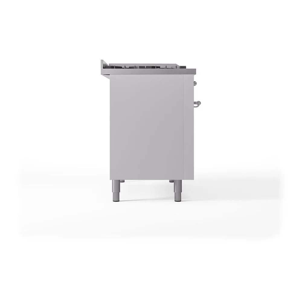 Ilve UN48FSQNMPWHCLP Ilve Un48Fsqnmpwhclp Nostalgie Ii Noblesse 48" Dual Fuel Range (5 Sealed Burners   Griddle   French Top, Liquid Propane, Solid Door, White, Chrome)