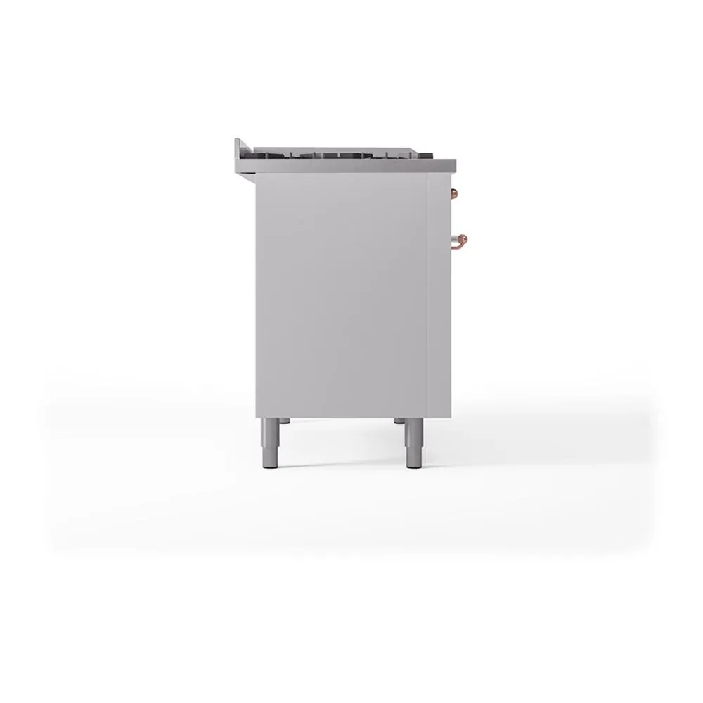 Ilve UN48FSQNMPWHPLP Ilve Un48Fsqnmpwhplp Nostalgie Ii Noblesse 48" Dual Fuel Range (5 Sealed Burners   Griddle   French Top, Liquid Propane, Solid Door, White, Copper)