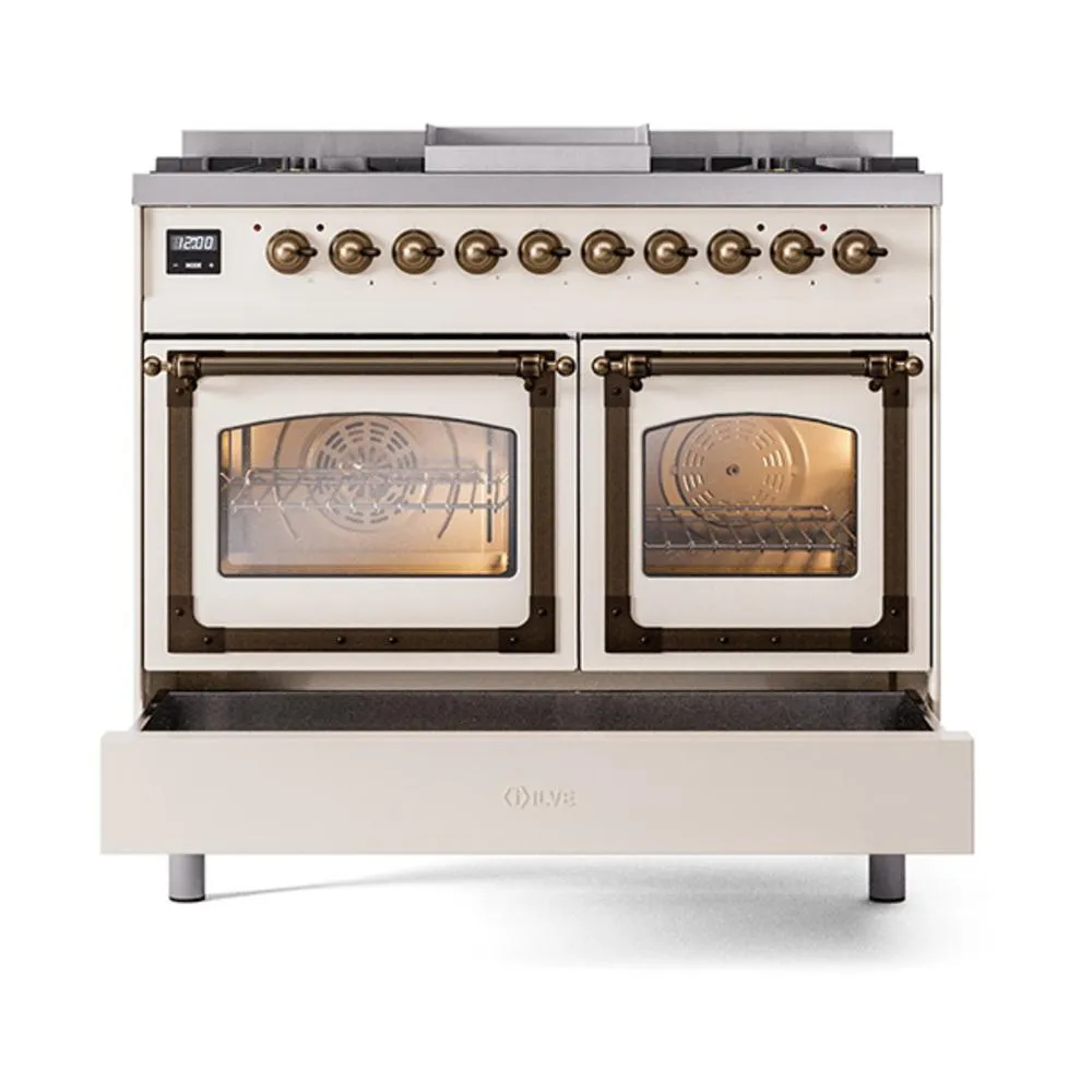 Ilve UND40FNMPAWBLP Ilve Und40Fnmpawblp Nostalgie Ii Noblesse 40" Dual Fuel Range (Liquid Propane, Triple Glass Door, Antique White, Burnished)