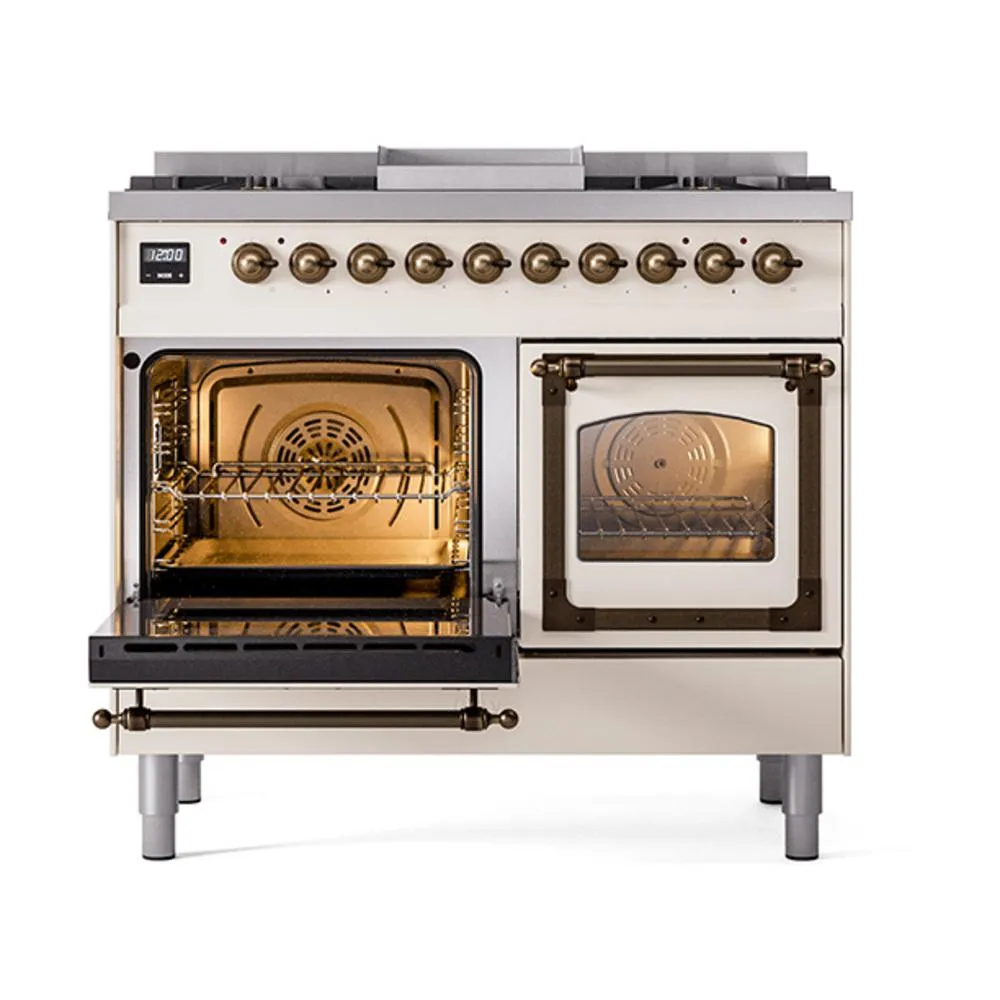 Ilve UND40FNMPAWBLP Ilve Und40Fnmpawblp Nostalgie Ii Noblesse 40" Dual Fuel Range (Liquid Propane, Triple Glass Door, Antique White, Burnished)