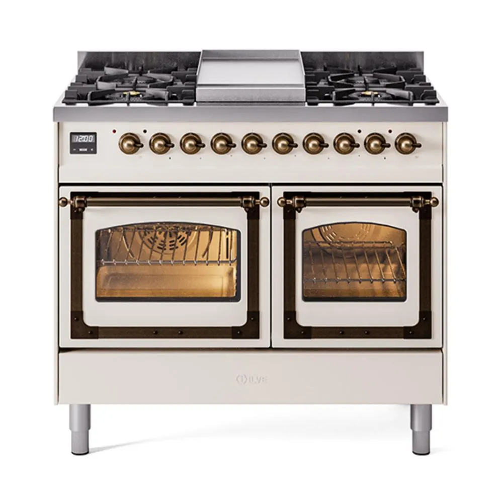 Ilve UND40FNMPAWBLP Ilve Und40Fnmpawblp Nostalgie Ii Noblesse 40" Dual Fuel Range (Liquid Propane, Triple Glass Door, Antique White, Burnished)