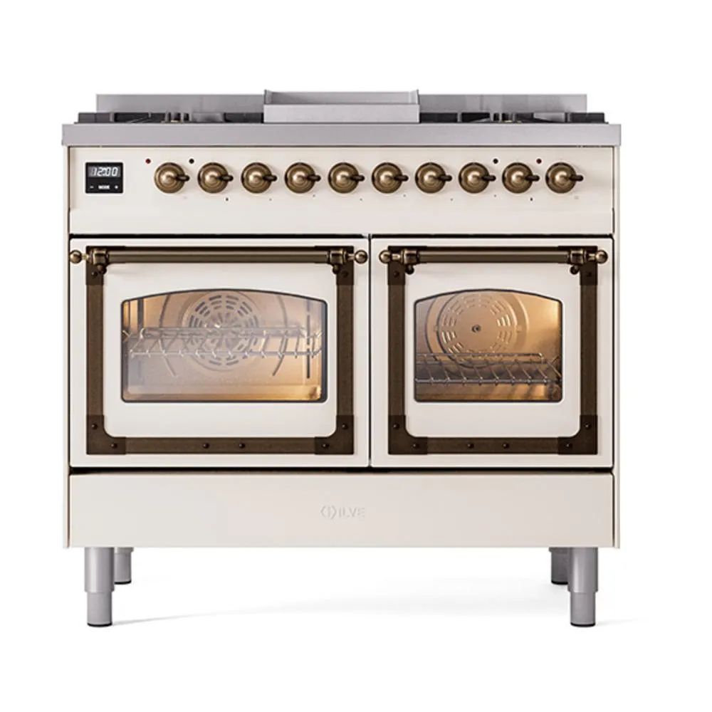 Ilve UND40FNMPAWBLP Ilve Und40Fnmpawblp Nostalgie Ii Noblesse 40" Dual Fuel Range (Liquid Propane, Triple Glass Door, Antique White, Burnished)