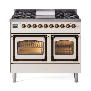 Ilve UND40FNMPAWBLP Ilve Und40Fnmpawblp Nostalgie Ii Noblesse 40" Dual Fuel Range (Liquid Propane, Triple Glass Door, Antique White, Burnished)