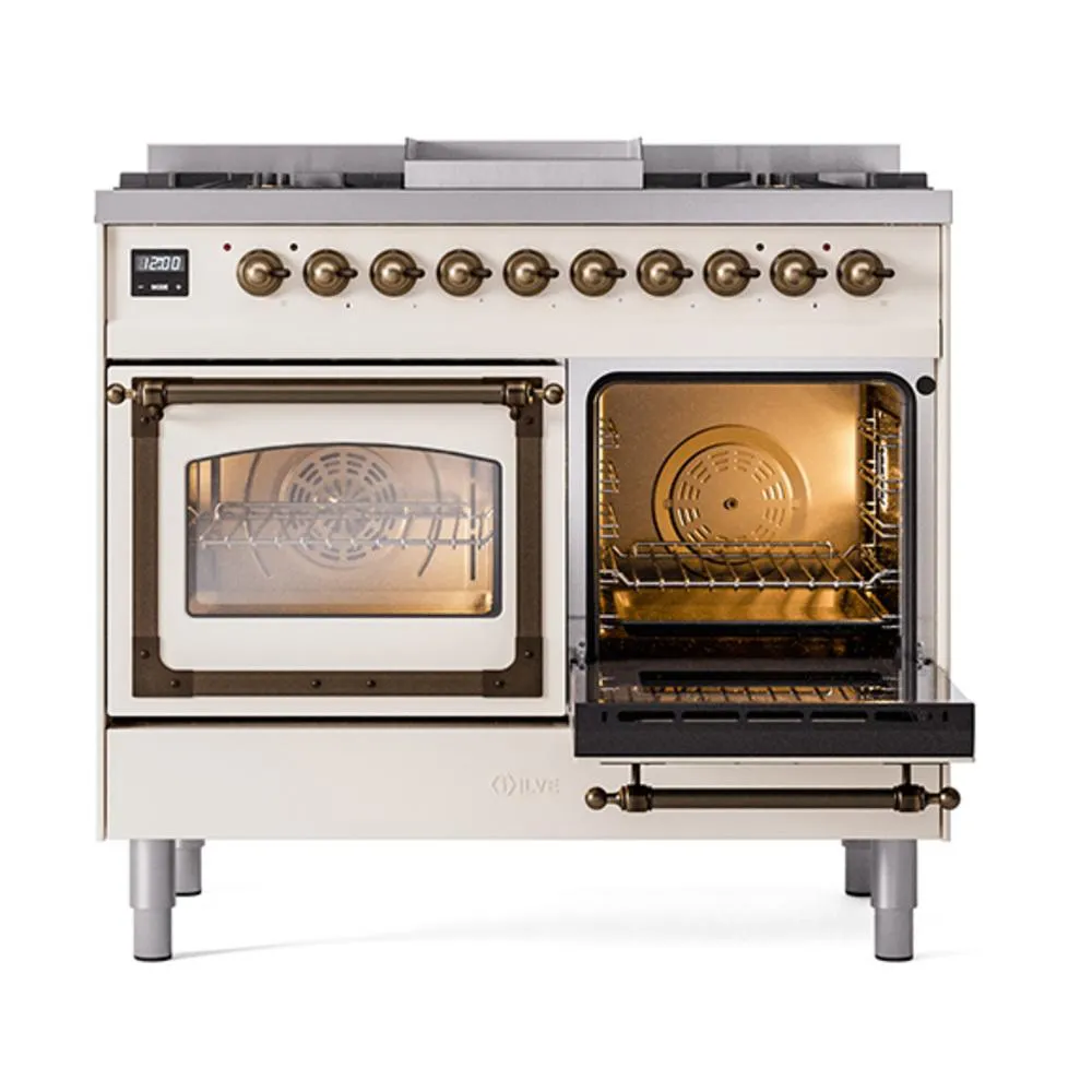 Ilve UND40FNMPAWBLP Ilve Und40Fnmpawblp Nostalgie Ii Noblesse 40" Dual Fuel Range (Liquid Propane, Triple Glass Door, Antique White, Burnished)